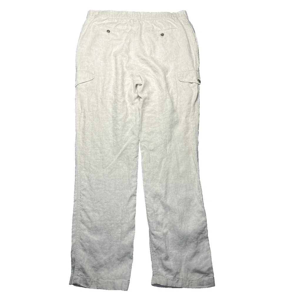 Caribbean 100% Linen Cargo Pants Mens 40x36 Beige Stretch Drawstring Relaxed EUC